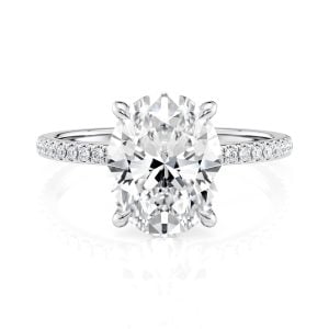 18K White Gold Petite Low Hidden Halo Oval Engagement Ring