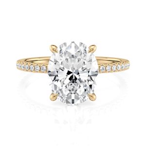 14K Yellow Gold Petite Low Hidden Halo Oval Engagement Ring