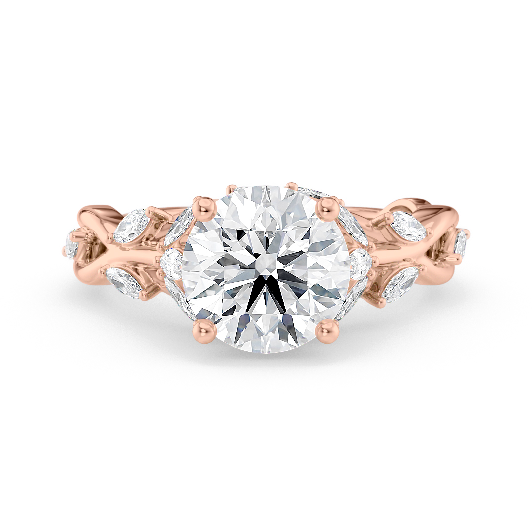 14K Rose Gold Round & Marquise Vine Engagement Ring