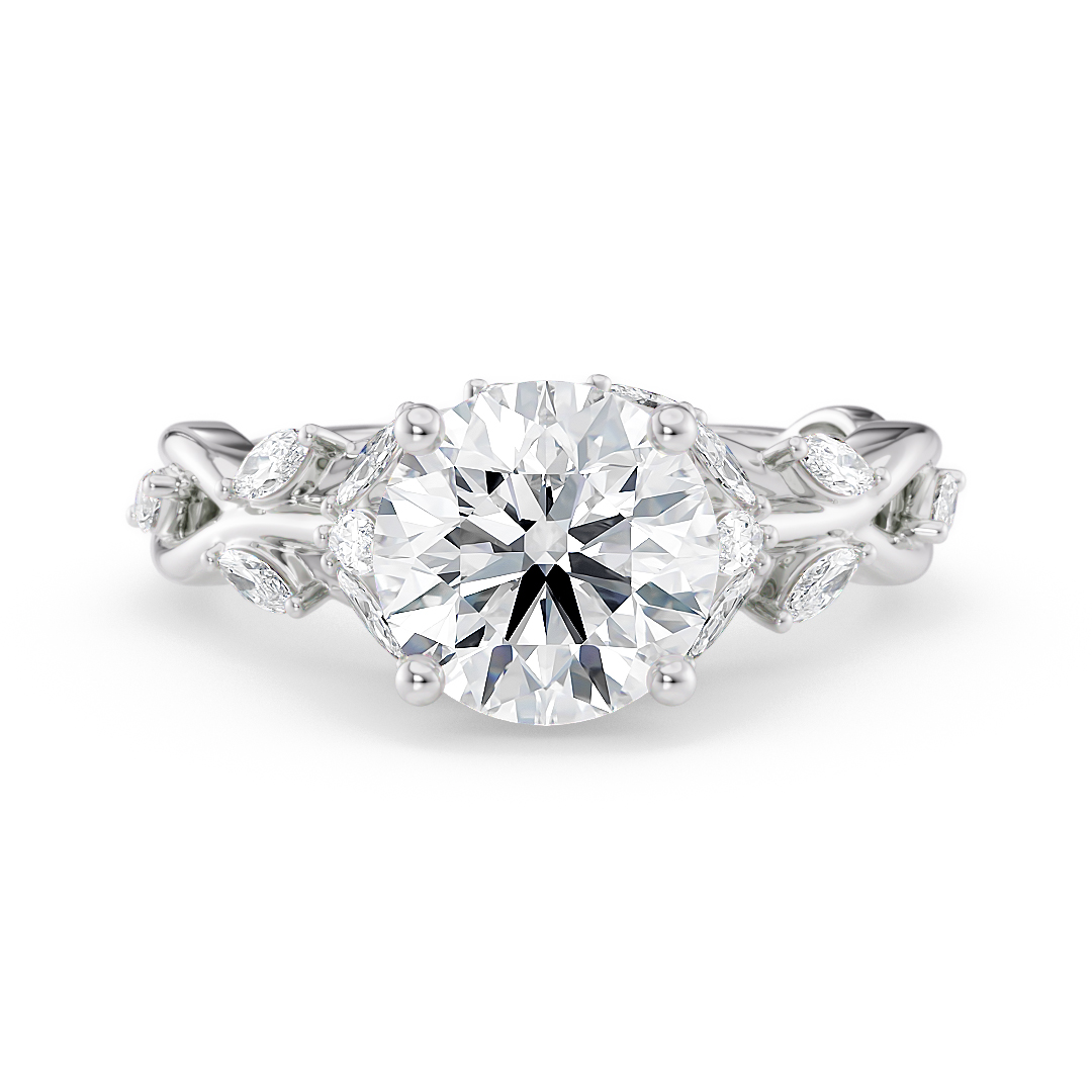 Platinum Round & Marquise Vine Engagement Ring