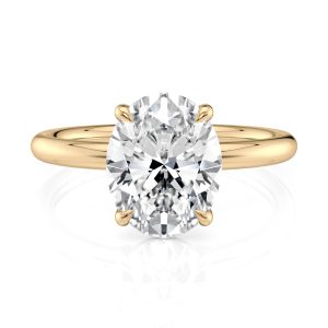 14K Yellow Gold Floating Oval Basket Solitaire Engagement Ring