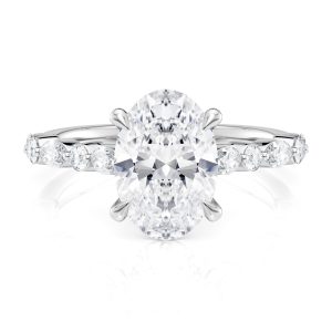 18K White Gold Cathedral With Alternating Marquise & Round Diamonds Engagement Ring