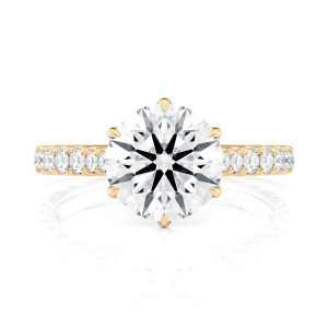 14K Yellow Gold 6 Tulip Cathedral Pave Engagement ring With Surprise Diamonds