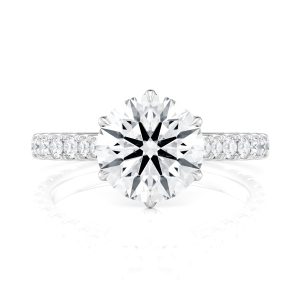 14K White Gold 6 Tulip Cathedral Pave Engagement ring With Surprise Diamonds