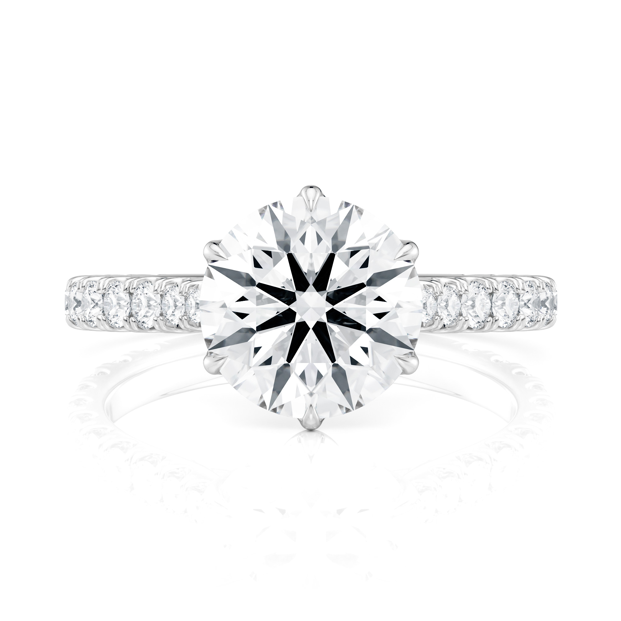 14K White Gold 6 Tulip Cathedral Pave Engagement ring With Surprise Diamonds