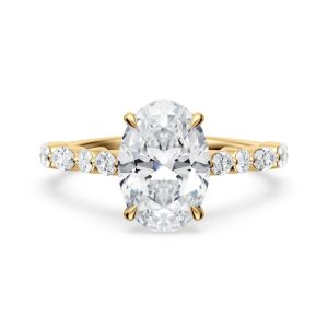 14K Yellow Gold Cathedral With Alternating Marquise & Round Diamonds Engagement Ring