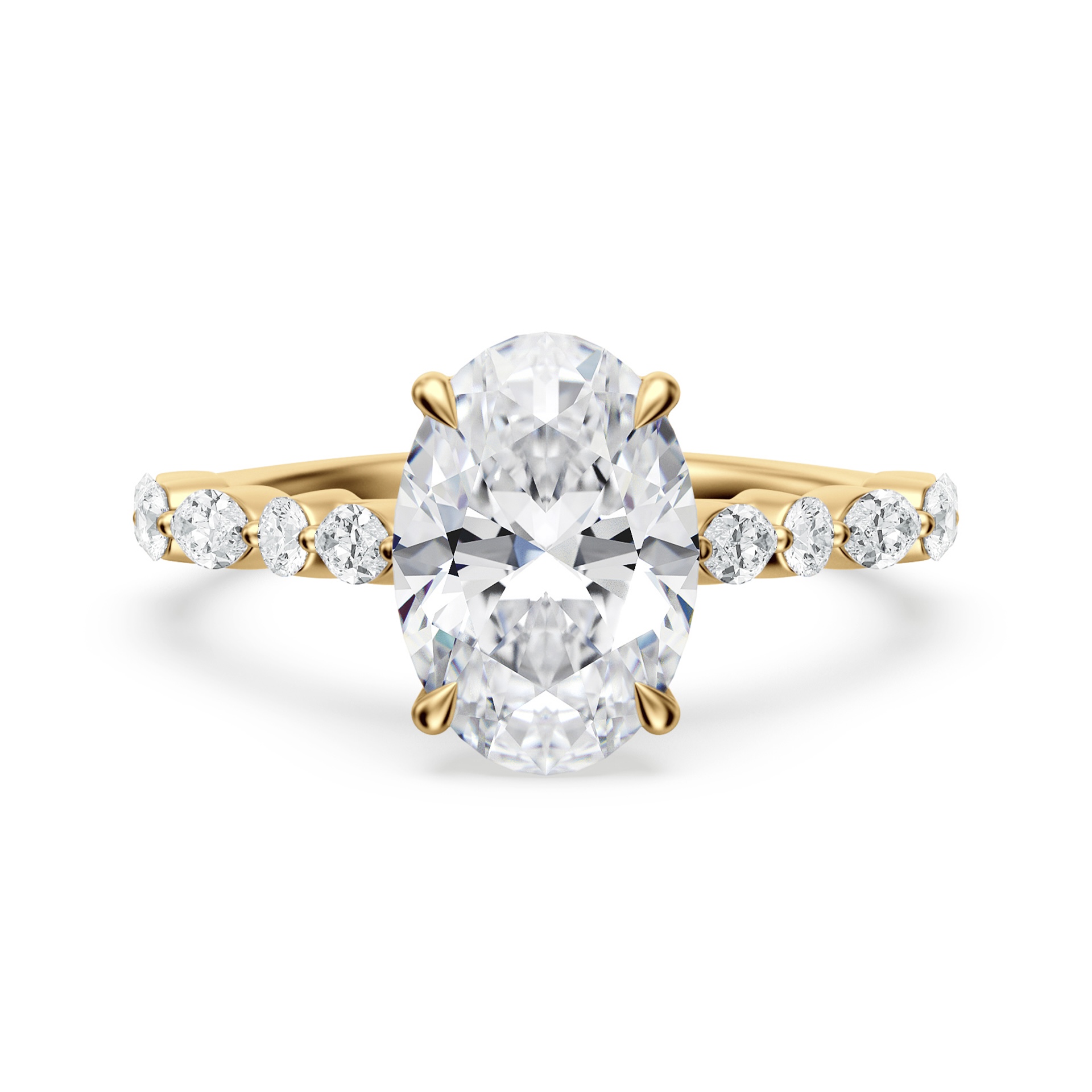 14K Yellow Gold Cathedral With Alternating Marquise & Round Diamonds Engagement Ring