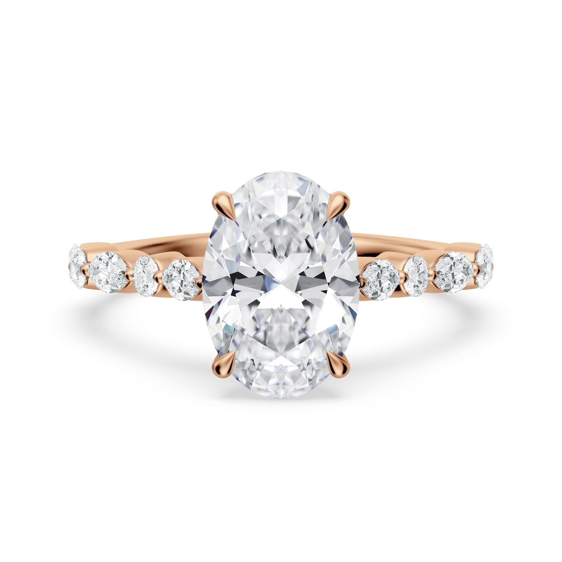 14K Rose Gold Cathedral With Alternating Marquise & Round Diamonds Engagement Ring