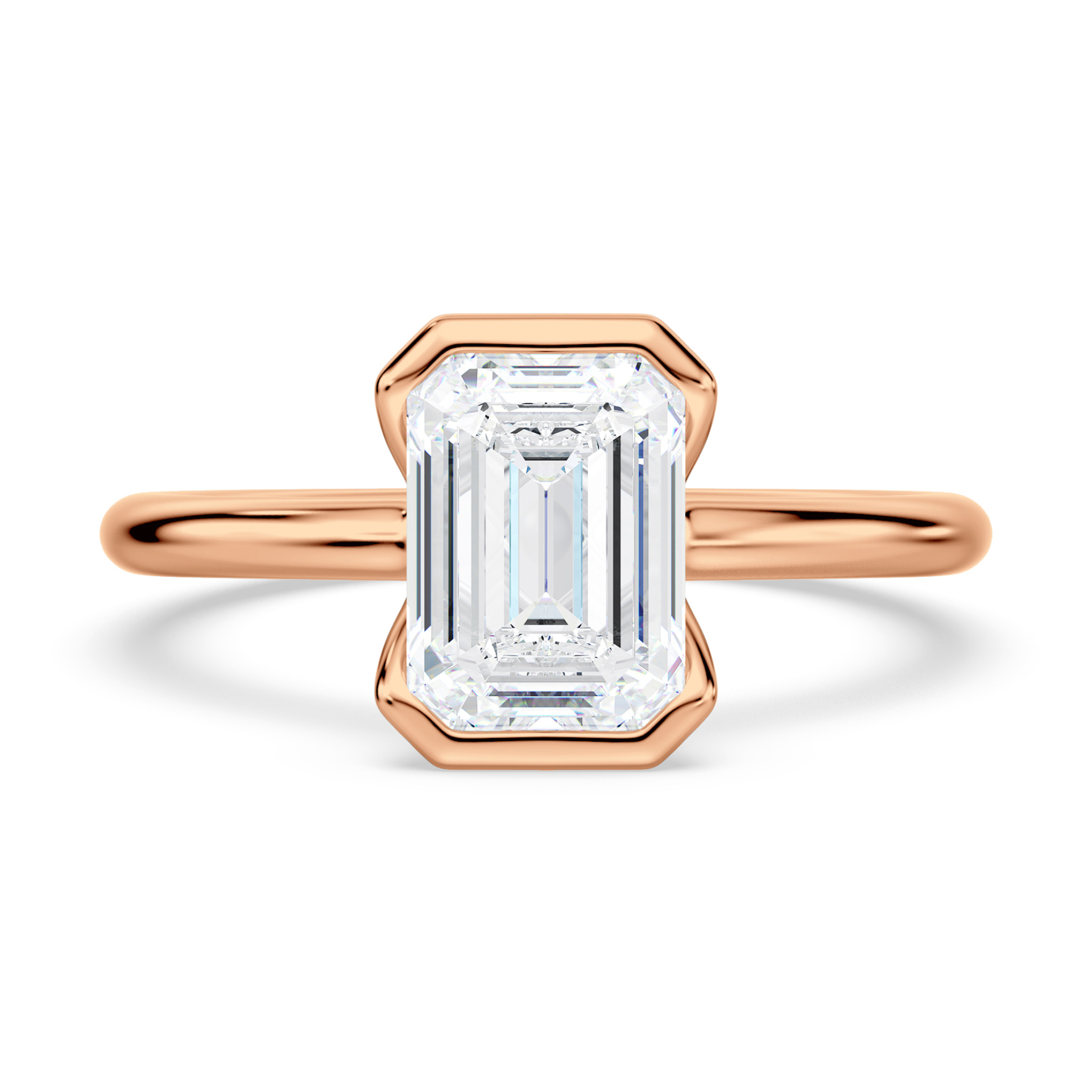 14K Rose Gold Half Bezel Emerald Solitaire Engagement Ring
