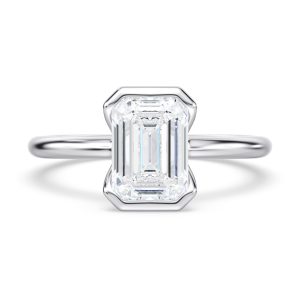 14K White Gold Half Bezel Emerald Solitaire Engagement Ring