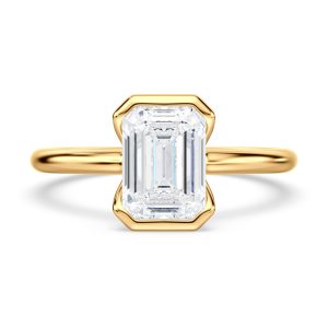 14K Yellow Gold Half Bezel Emerald Solitaire Engagement Ring