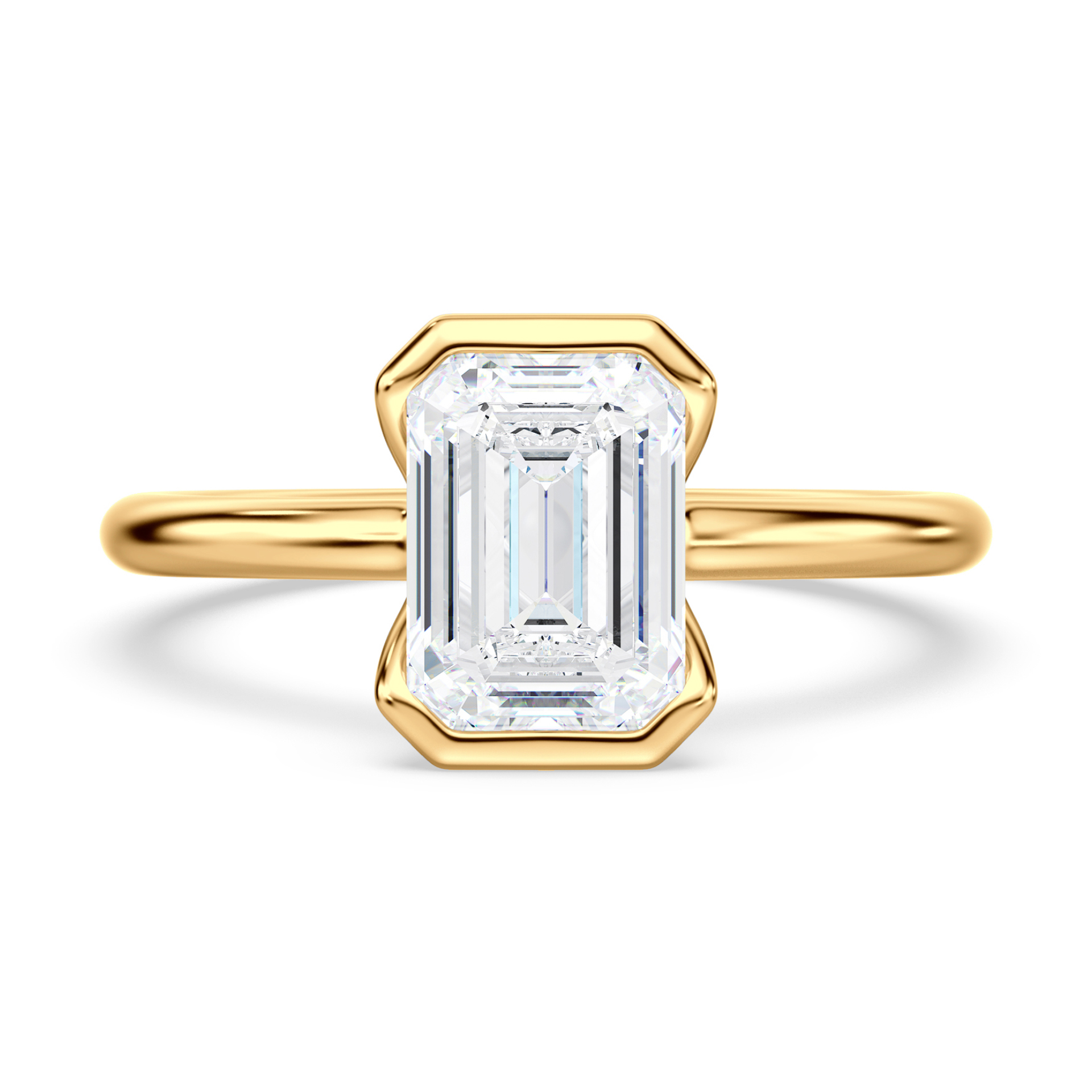14K Yellow Gold Half Bezel Emerald Solitaire Engagement Ring