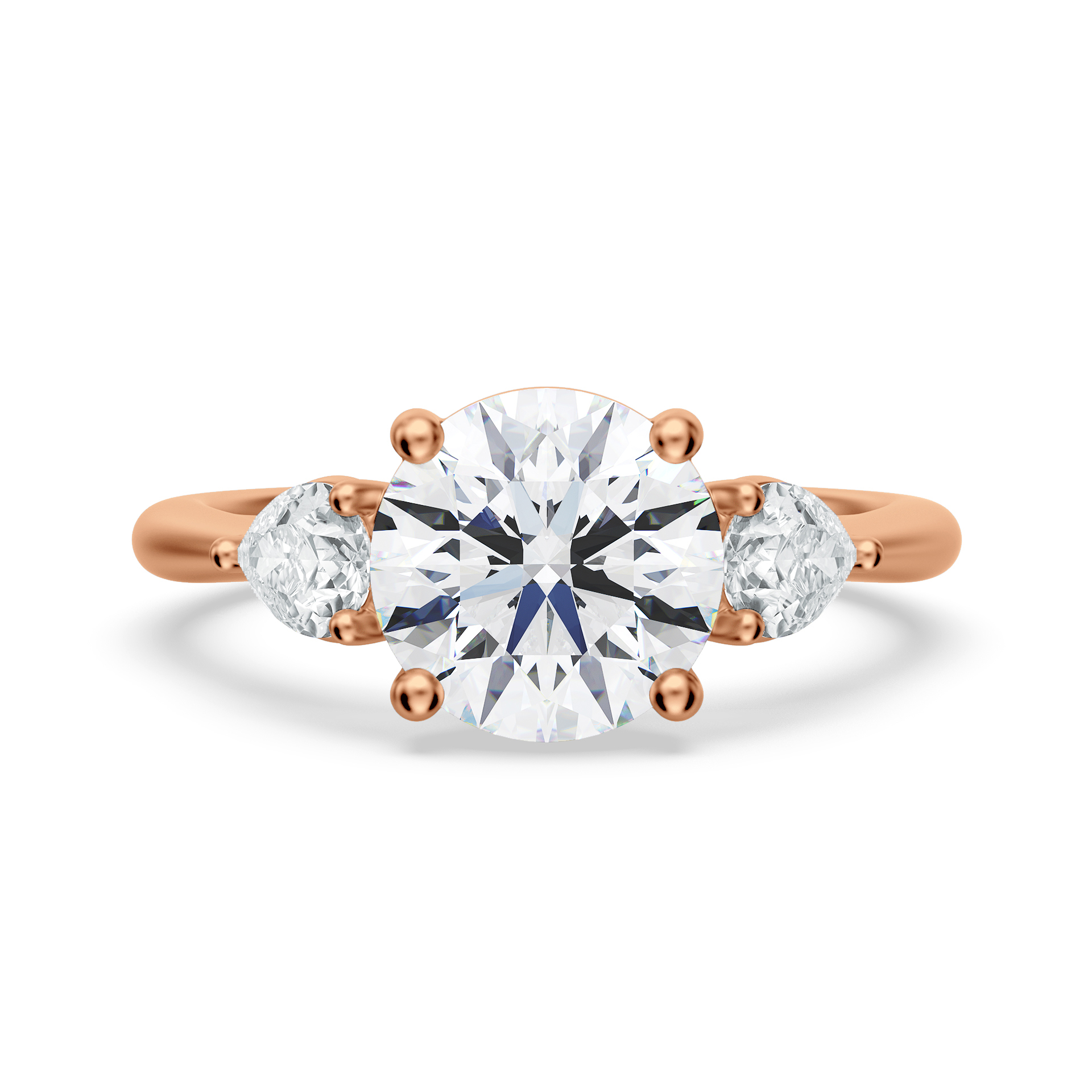 14K Rose Gold Tapered Three Stone With Pears Engagement Ring