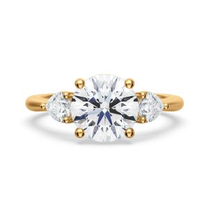 18K Yellow Gold Tapered Three Stone With Pears Engagement Ring