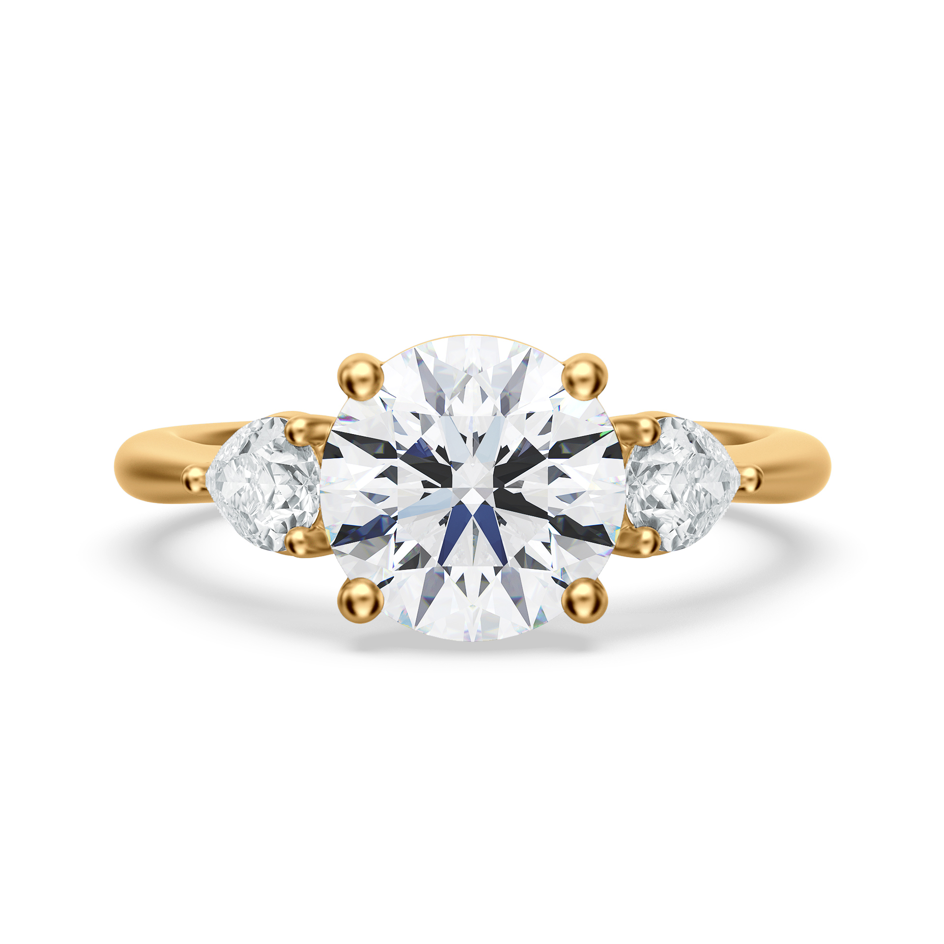 18K Yellow Gold Tapered Three Stone With Pears Engagement Ring