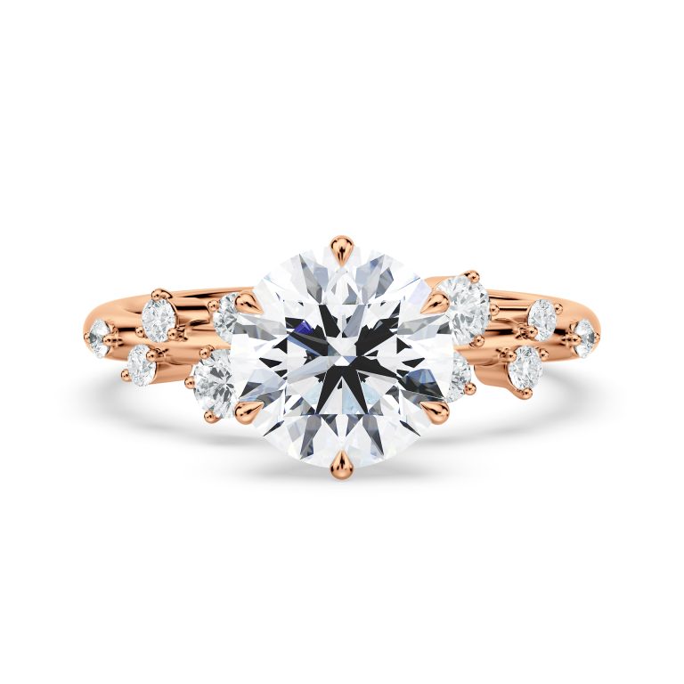14k rose gold natural snow drift engagement ring with round shape diamond