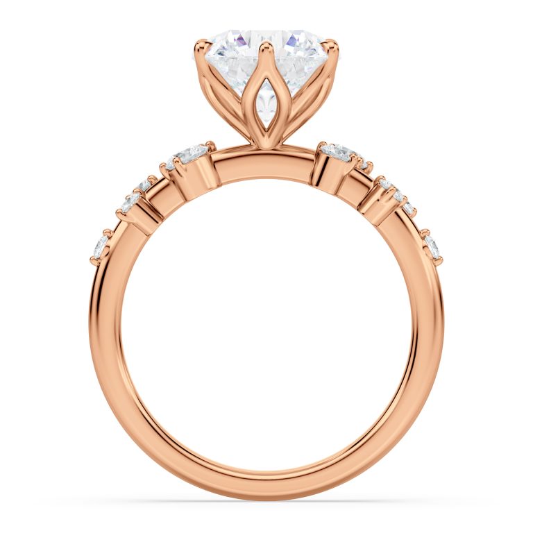 14k rose gold natural snow drift engagement ring with round shape diamond