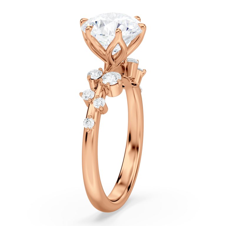 14k rose gold natural snow drift engagement ring with round shape diamond