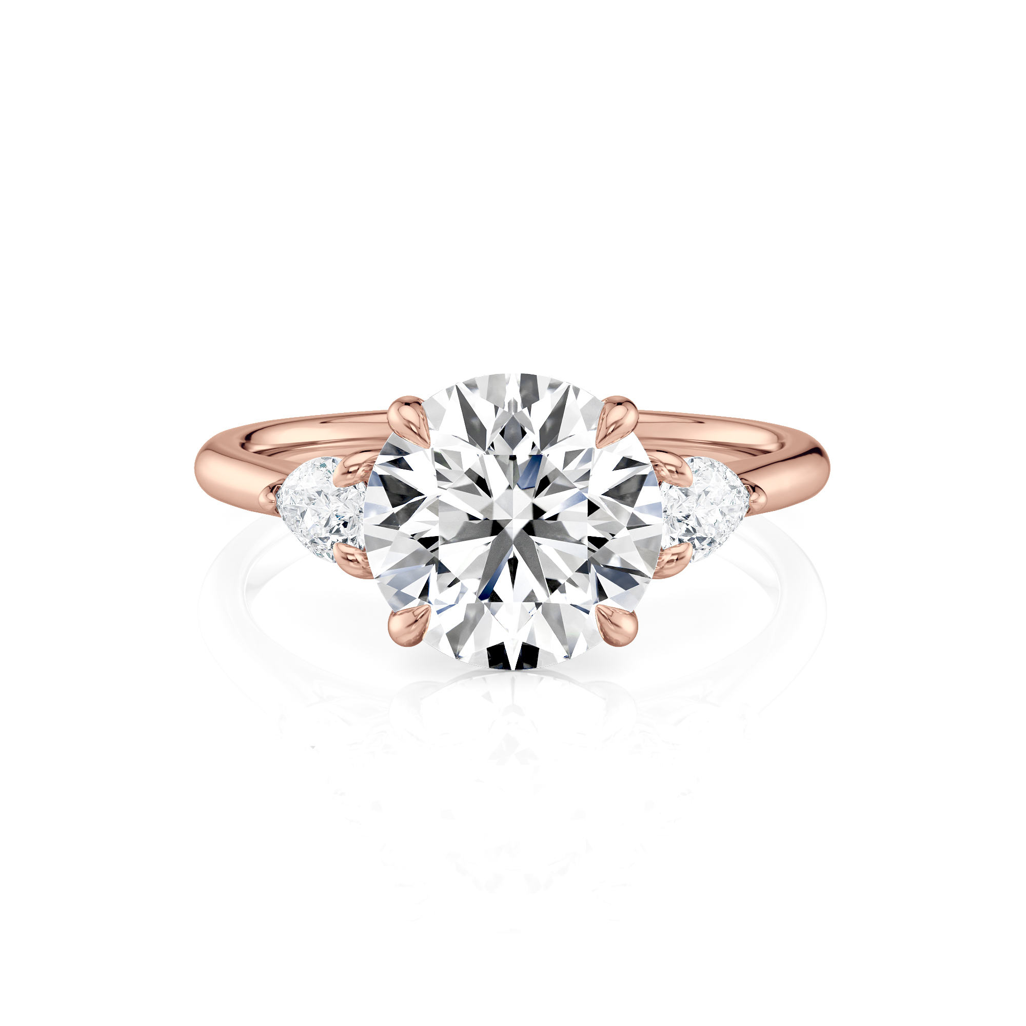 14K Rose Gold Tapered Three Stone With Pears Engagement Ring