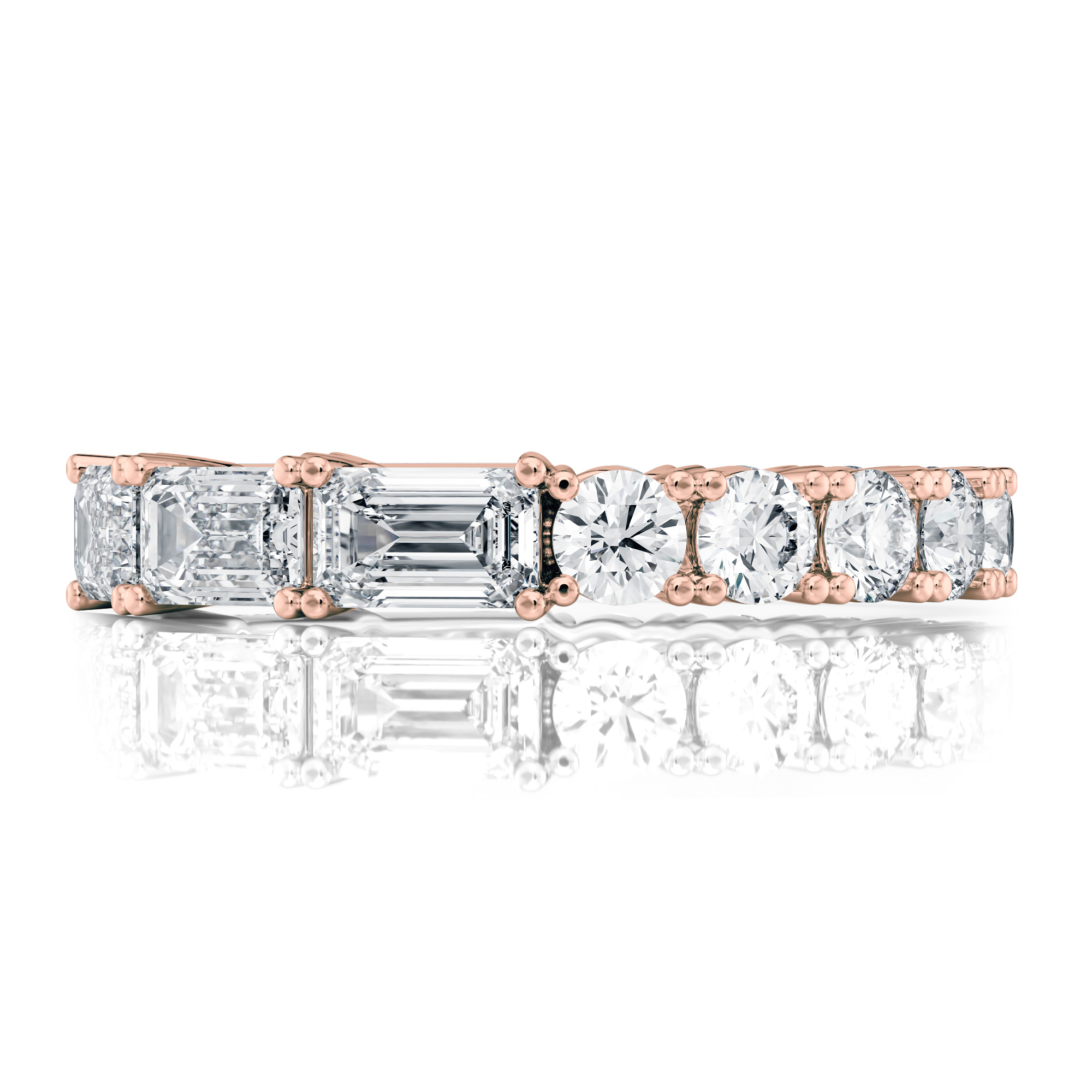 14K Rose Gold Emerald Cut and Round Eternity Diamond Band