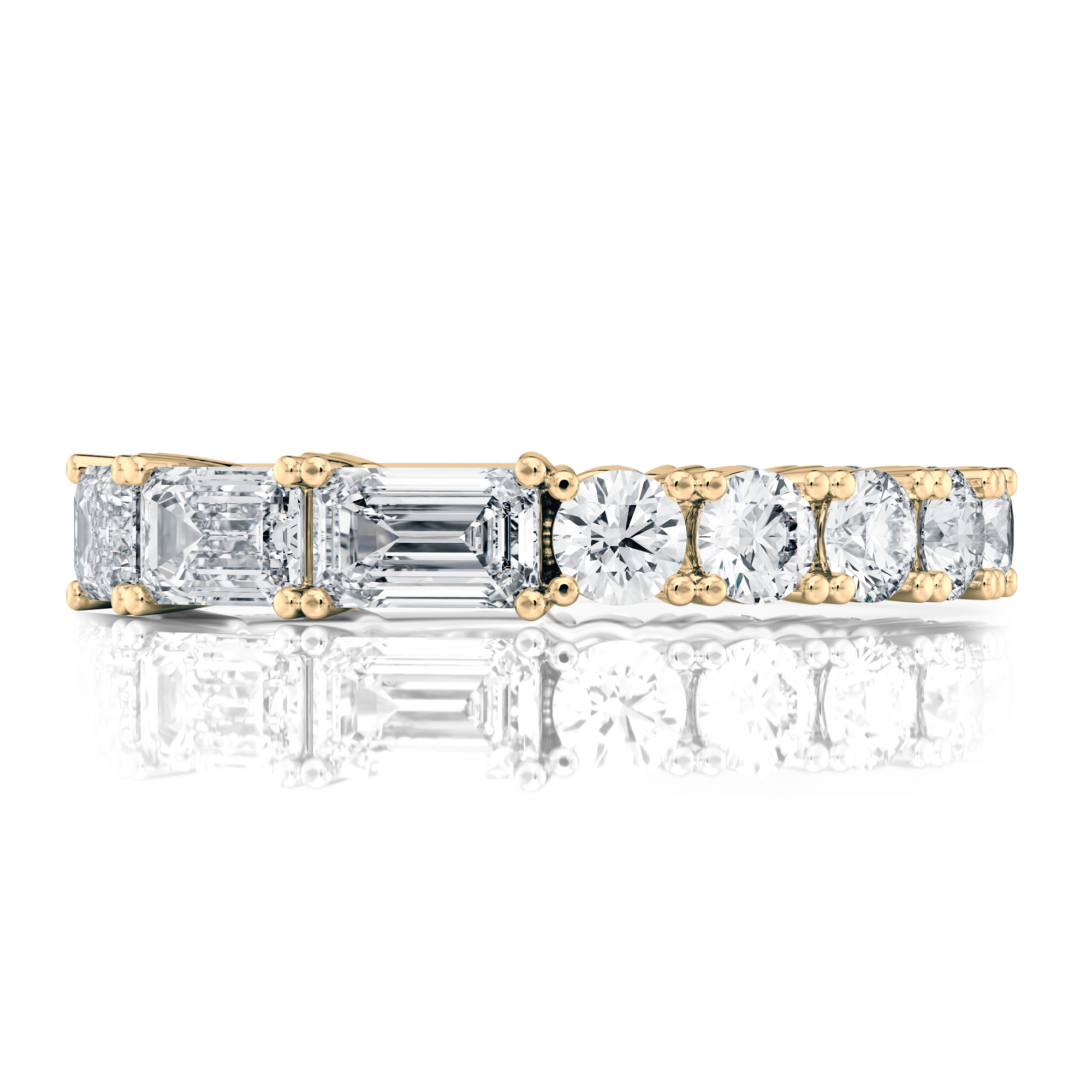 18K Yellow Gold Emerald Cut and Round Eternity Diamond Band