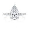 platinum lab 3 prong pear pave engagement ring with round shape diamond