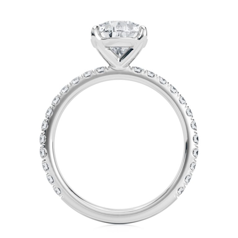platinum lab 3 prong pear pave engagement ring with round shape diamond