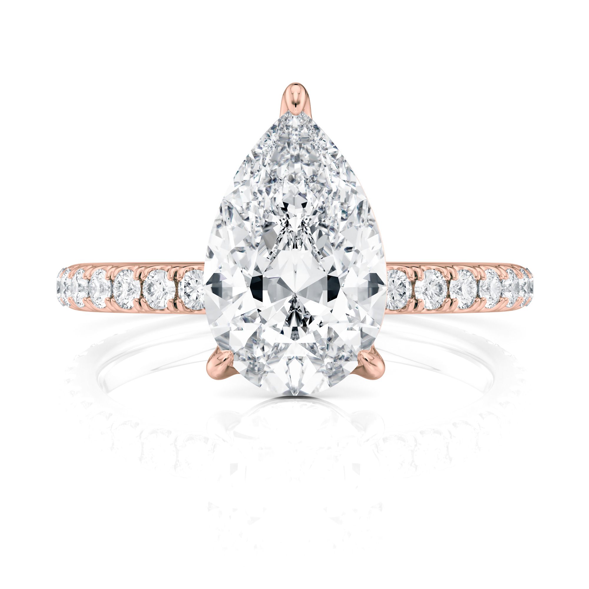 14K Rose Gold 3 Prong Pear Pave Engagement Ring