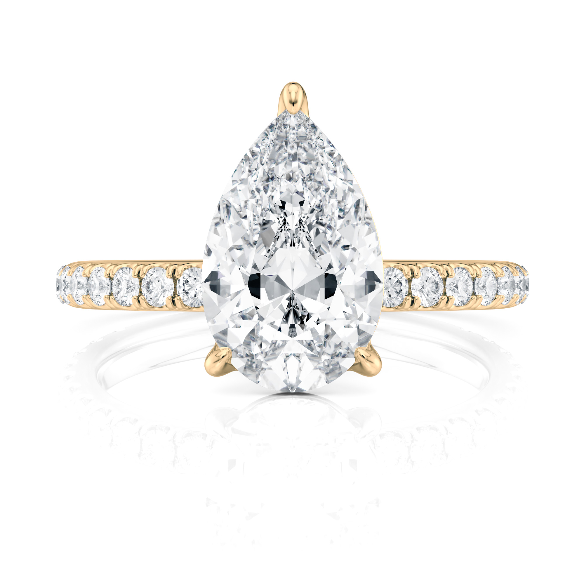 18K Yellow Gold 3 Prong Pear Pave Engagement Ring