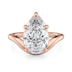 14K Rose Gold Curved Pear Solitaire Ring