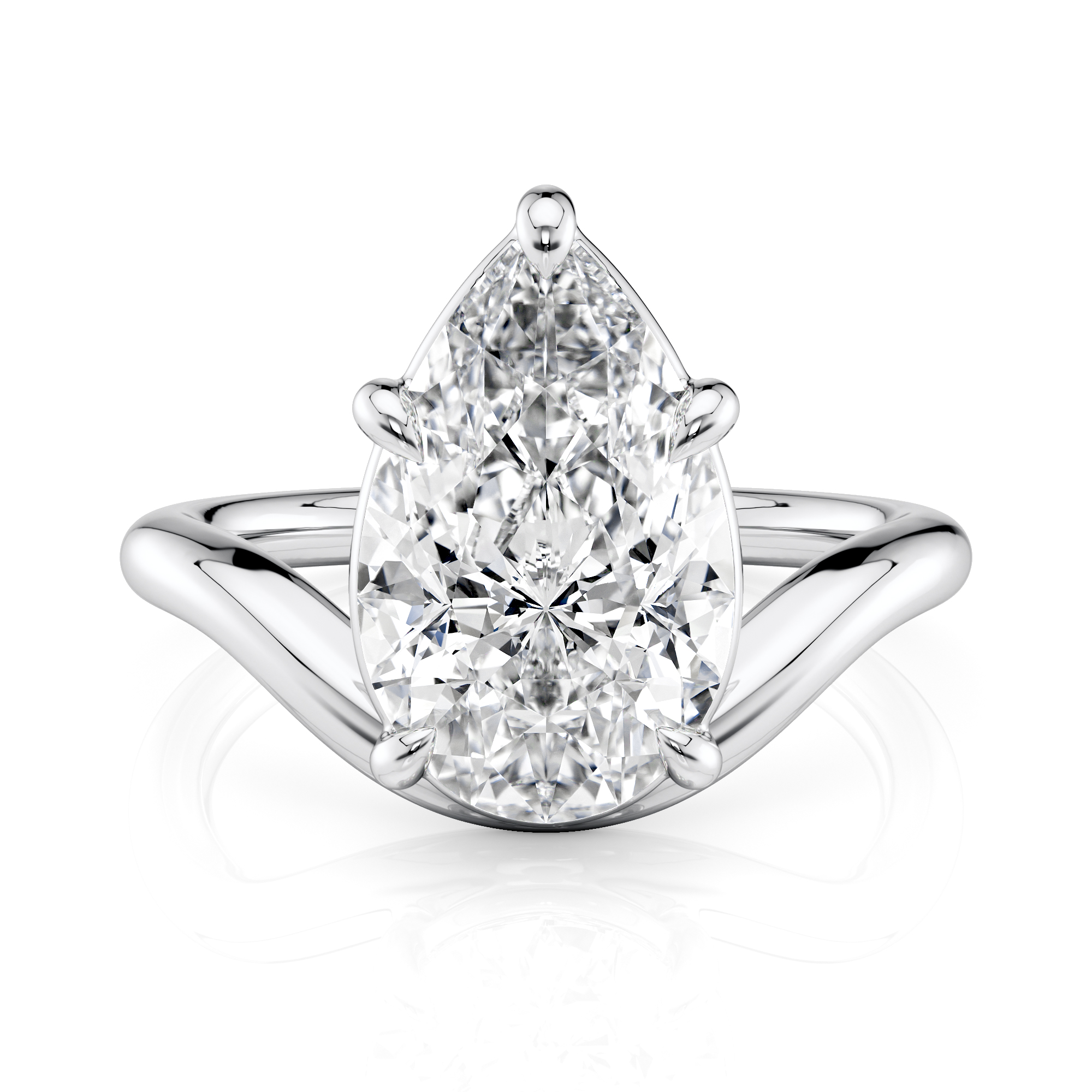 14K White Gold Curved Pear Solitaire Ring