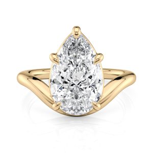 14K Yellow Gold Curved Pear Solitaire Ring