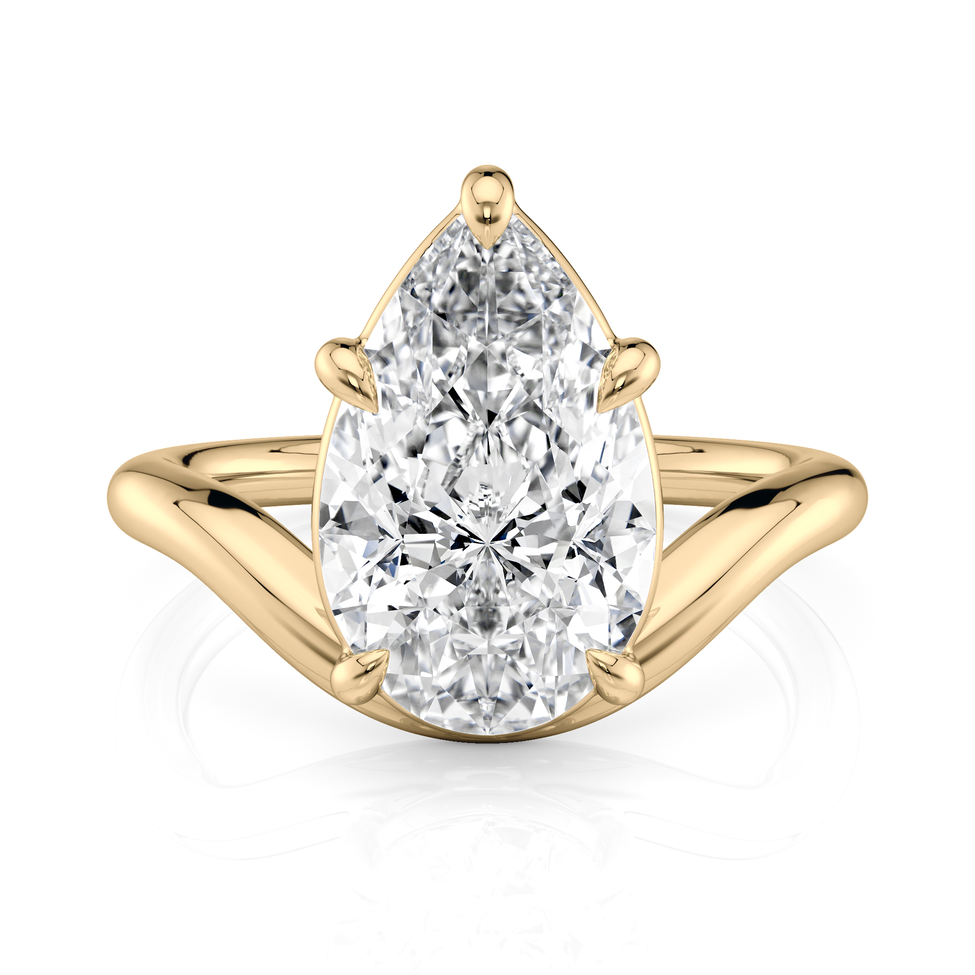 14K Yellow Gold Curved Pear Solitaire Ring