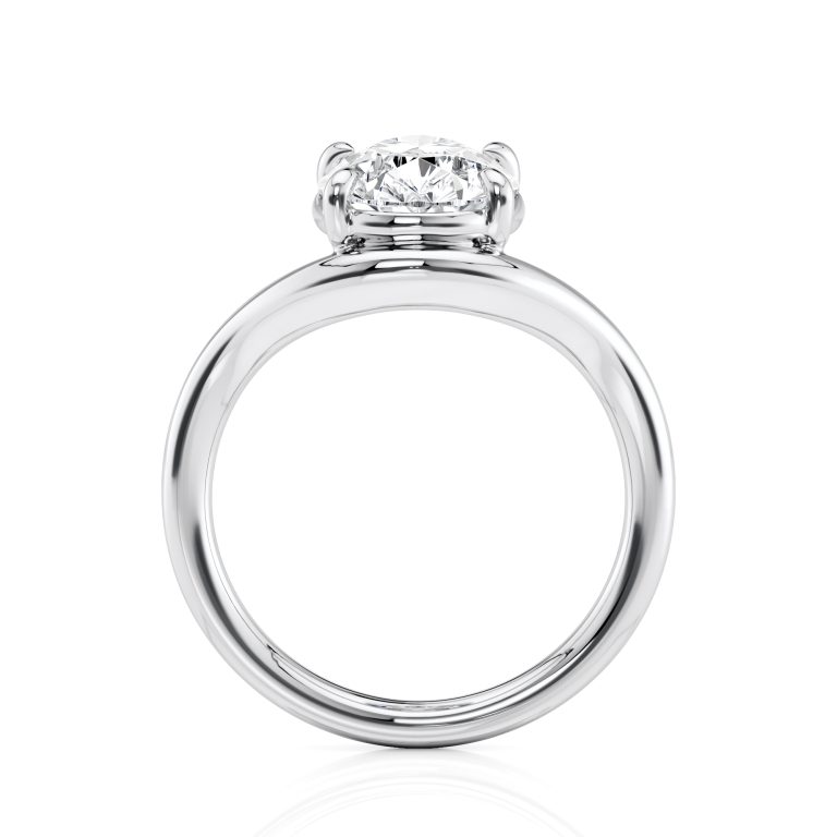 14k white gold curved pear solitaire ring with pear shape diamond