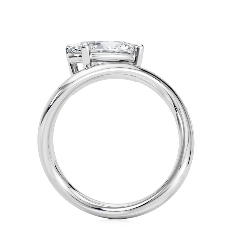 14k white gold oval flow bypass ring with oval shape diamond