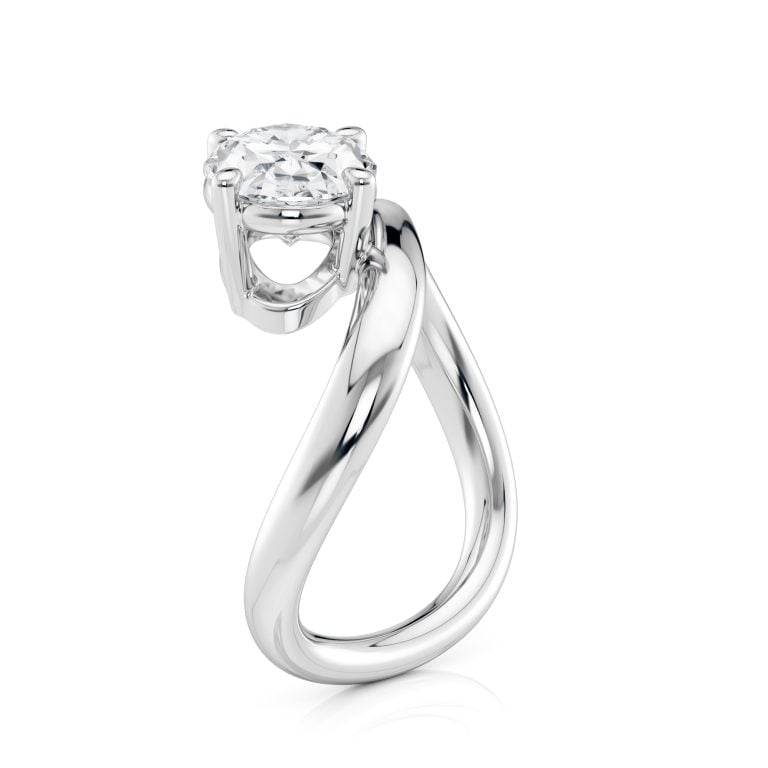 14k white gold oval flow bypass ring with oval shape diamond