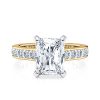 14k yellow gold two tone radiant cut diamond with channel set princess cut lab diamonds engagement ring with radiant shape diamond