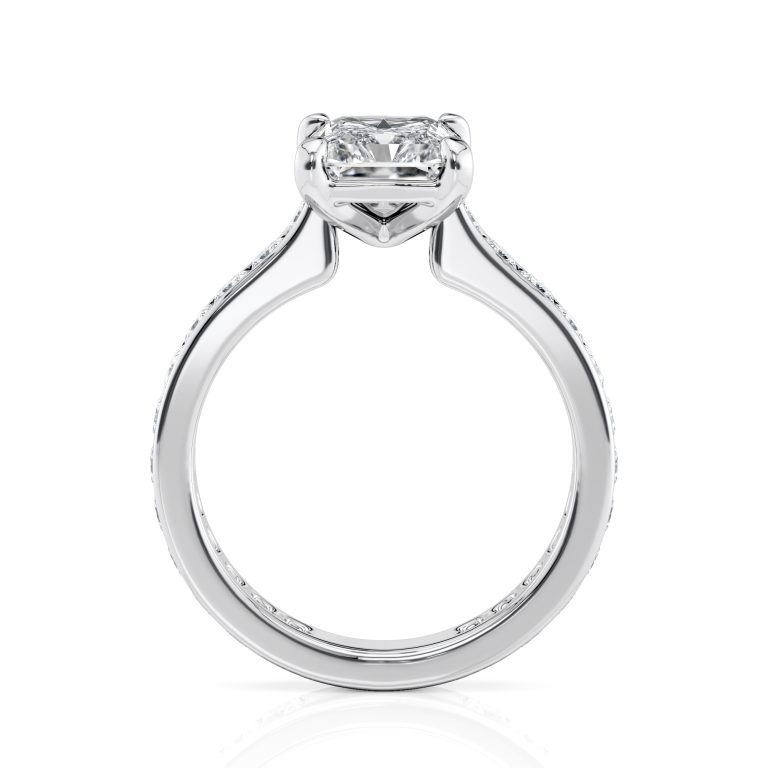 platinum radiant cut diamond with channel set princess cut lab diamonds engagement ring with radiant shape diamond