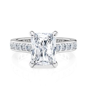 14K White Gold Radiant Cut Diamond With Channel Set Princess Cut Diamonds Engagement Ring