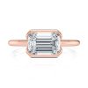 14k rose gold e.w. half bezel emerald solitaire engagement ring with emerald shape diamond