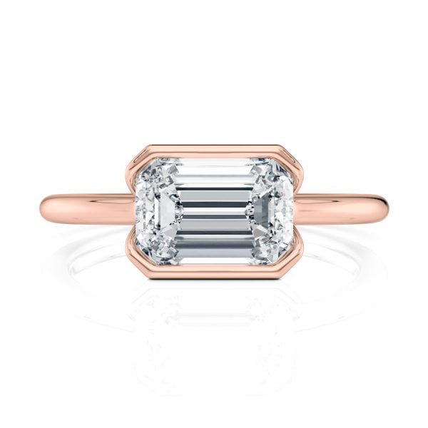14K Rose Gold E.W. Half Bezel Emerald Solitaire Engagement Ring