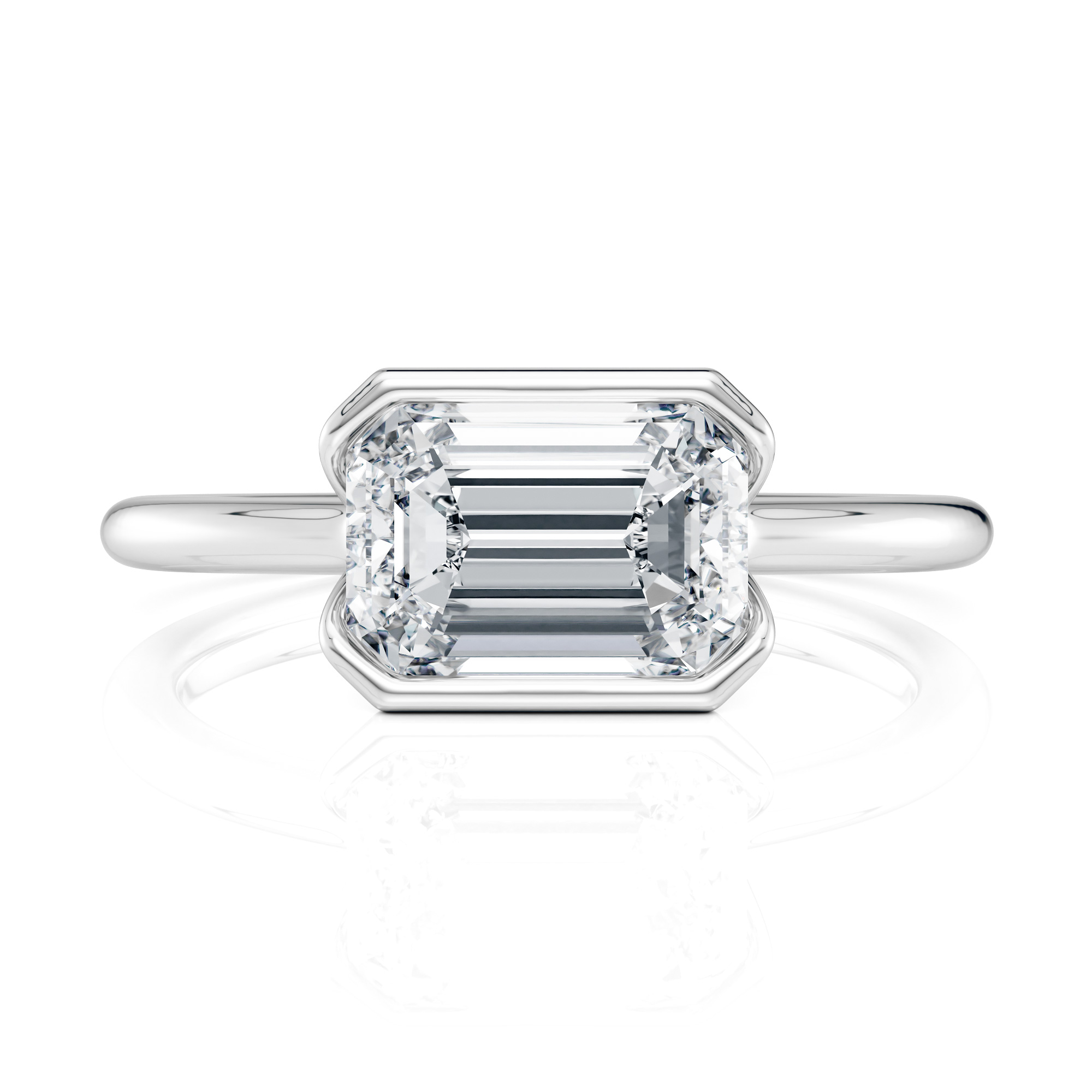 14K White Gold E.W. Half Bezel Emerald Solitaire Engagement Ring