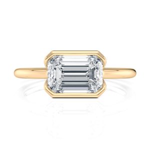 14K Yellow Gold E.W. Half Bezel Emerald Solitaire Engagement Ring