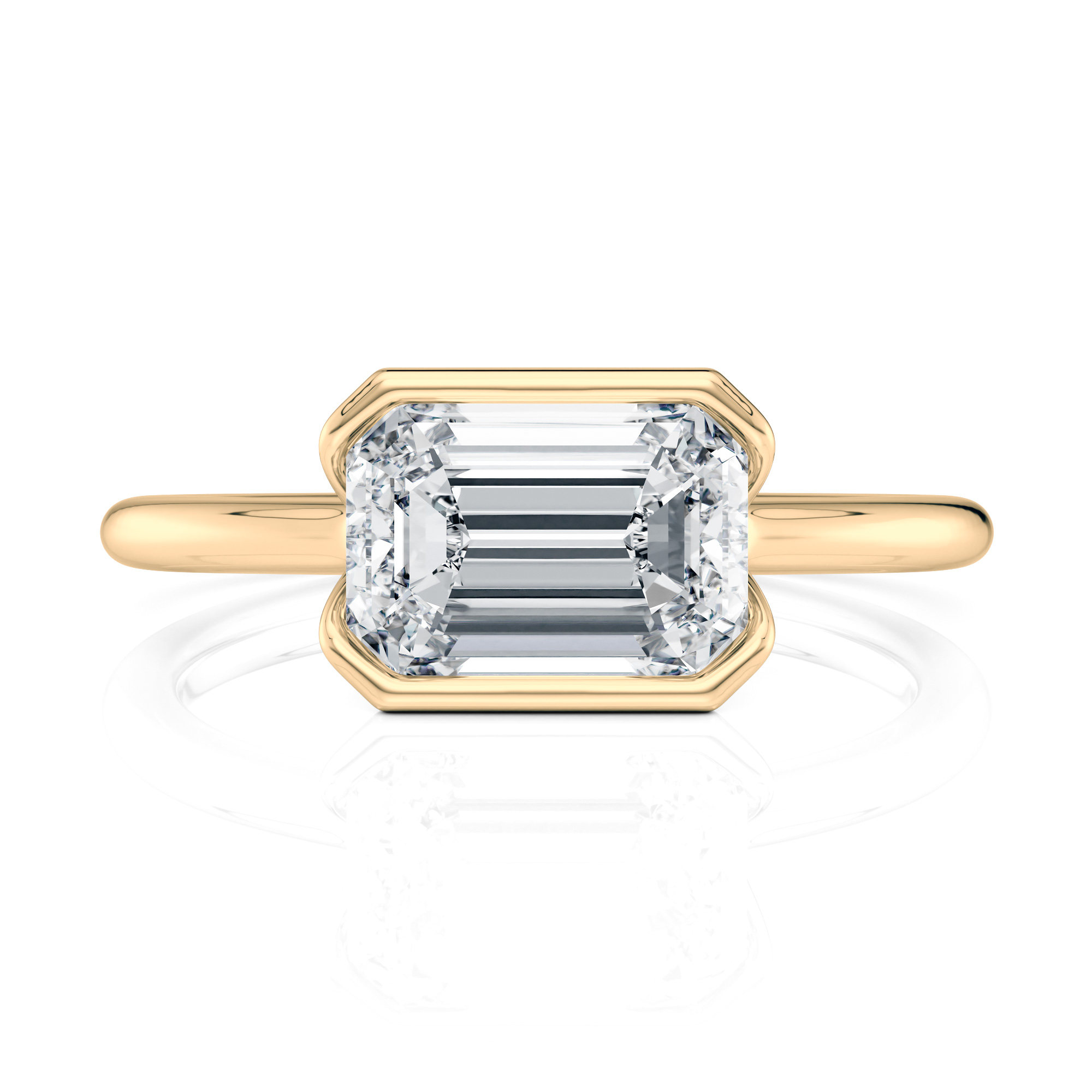 14K Yellow Gold E.W. Half Bezel Emerald Solitaire Engagement Ring