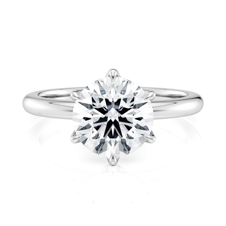 platinum 6 prong tulip solitaire engagement ring with round shape diamond