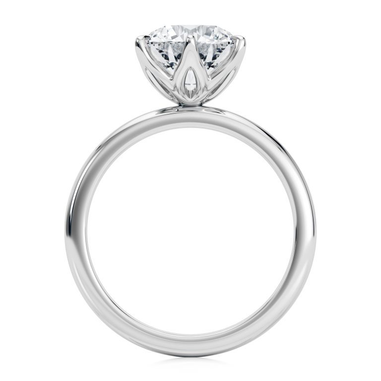 platinum 6 prong tulip solitaire engagement ring with round shape diamond