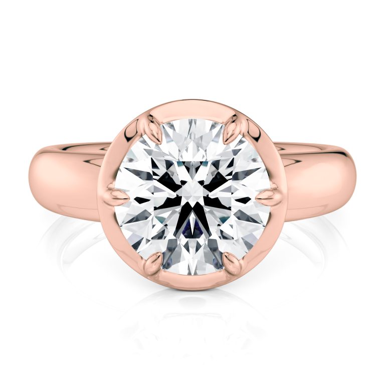 14k rose gold bold 6 prong ring with round shape diamond
