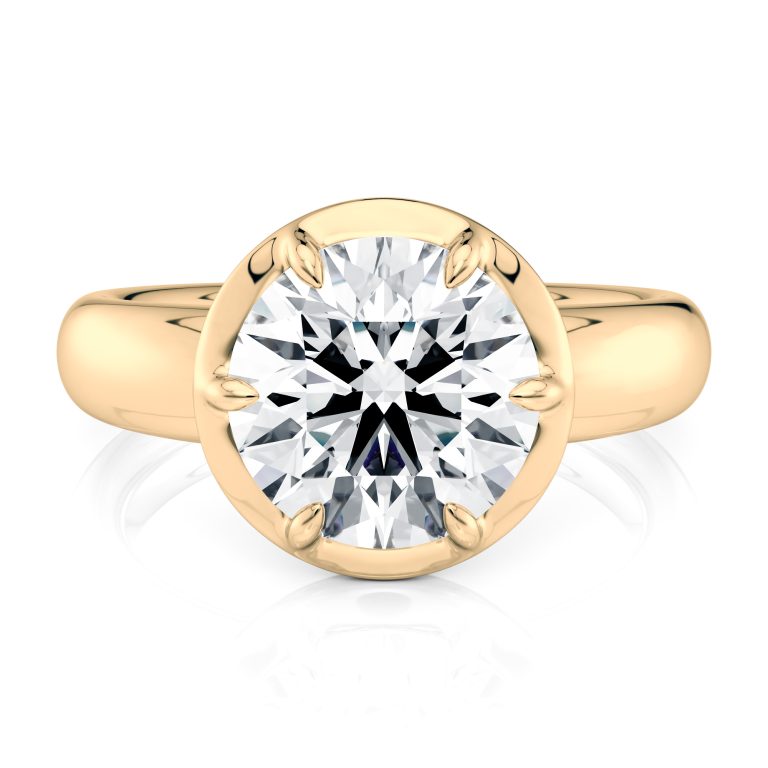 14k yellow gold bold 6 prong ring with round shape diamond
