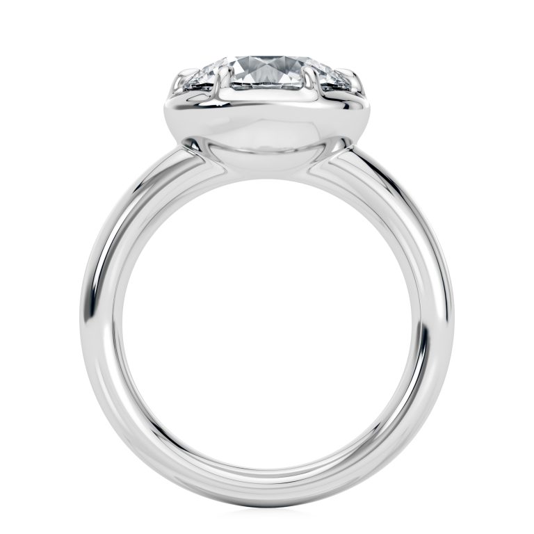 18k white gold bold 6 prong ring with round shape diamond