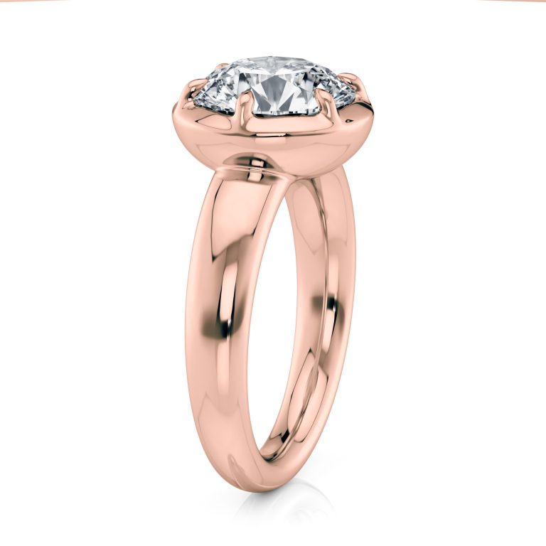 14k rose gold bold 6 prong ring with round shape diamond